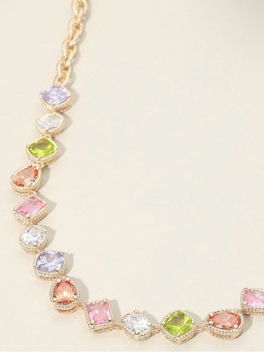 14K Gold Gold-Tone Multicolor Crystal Gemstone Necklace